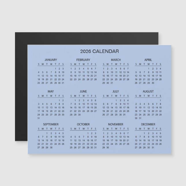Calendário 2026 Simples Mas Elegante | Ímã (Frente/Verso)