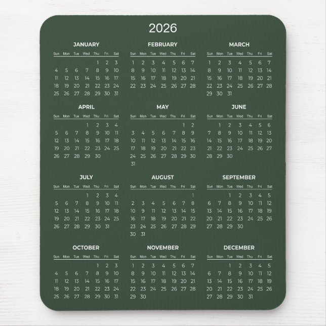 Calendário 2026 Simples Mas Elegante | Mousepad (Frente)