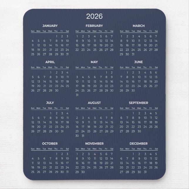 Calendário 2026 Simples Mas Elegante | Mousepad (Frente)