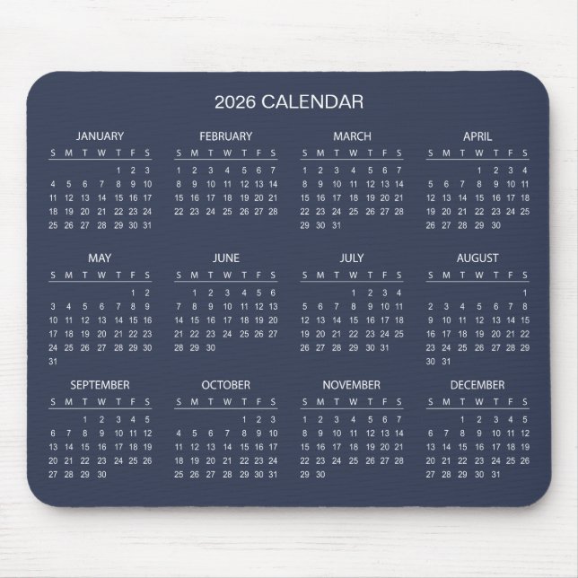 Calendário 2026 Simples Mas Elegante | Mousepad (Frente)