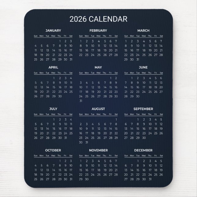 Calendário 2026 Simples Mas Elegante | Mousepad (Frente)