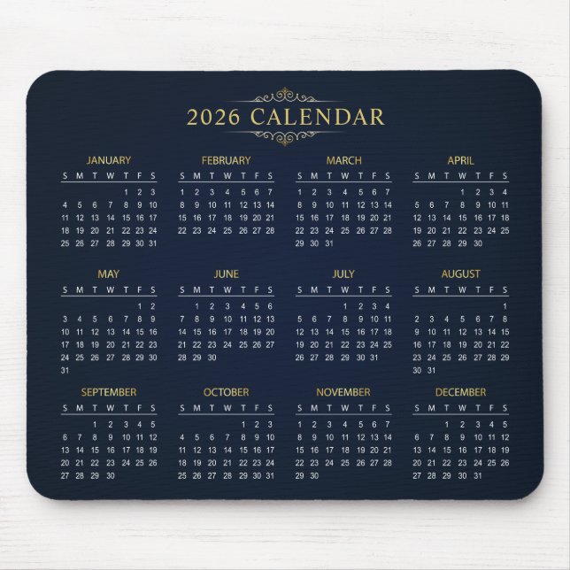 Calendário 2026 Simples Mas Elegante | Mousepad (Frente)