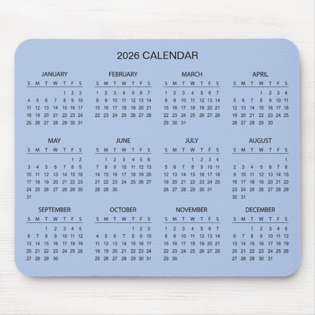 Calendário 2026 Simples Mas Elegante | Mousepad (Frente)