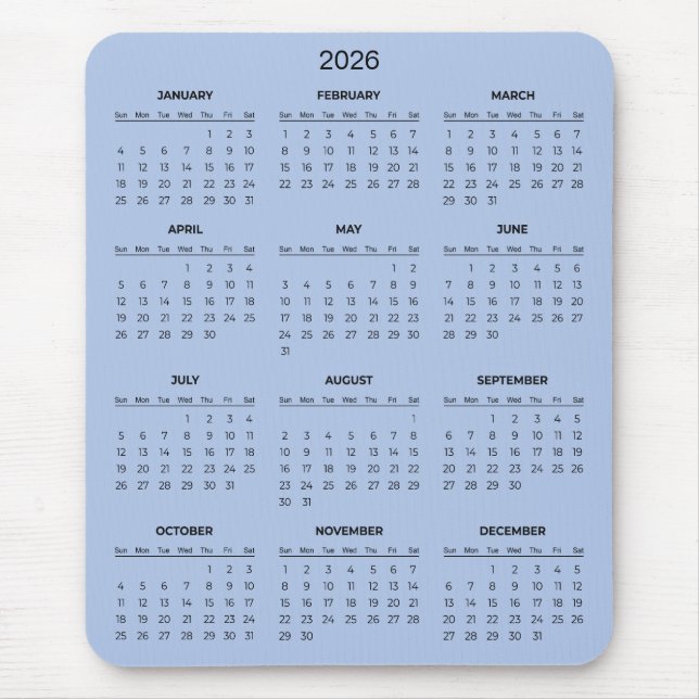 Calendário 2026 Simples Mas Elegante | Mousepad (Frente)