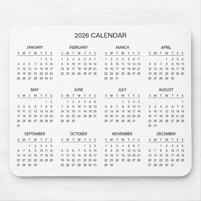 Calendário 2026 Simples Mas Elegante | Mousepad (Frente)