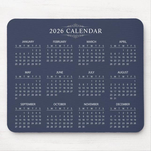 Calendário 2026 Simples, porém Elegante | Mousepad (Frente)