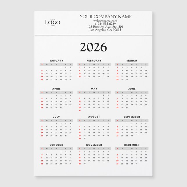 Calendário 2026 Texto de Logotipo Comercial | Qual (Frente)