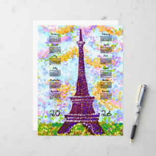 Calendário 2026 Torre Eiffel Paisagem Pontilhismo