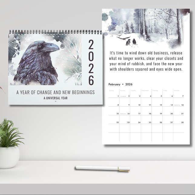 Calendário 2026 Universal Year of Change Motivational (2026-A Year of Change and New Beginnings 12 Month Calendar - Displaying the cover and February)