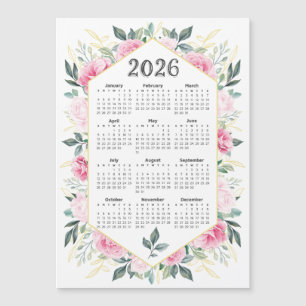 Calendário 2026 Verde Botânico Cor de Água Rosa