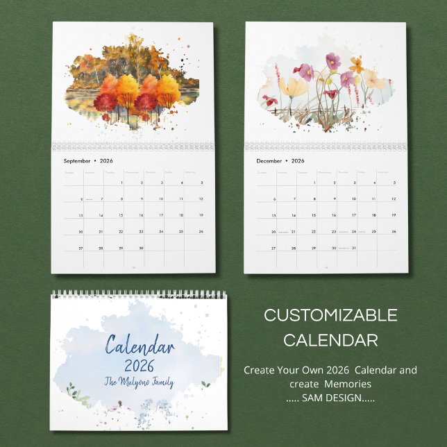 Calendário 2026 Watercolor Landscape Calendar | Scenic Nature (Criador carregado)