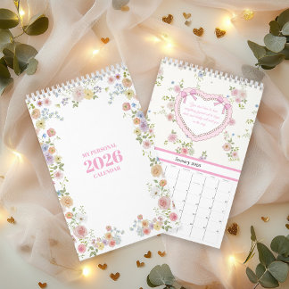 Calendário 2026 Watercolor Pastel Floral Calendar with Quotes