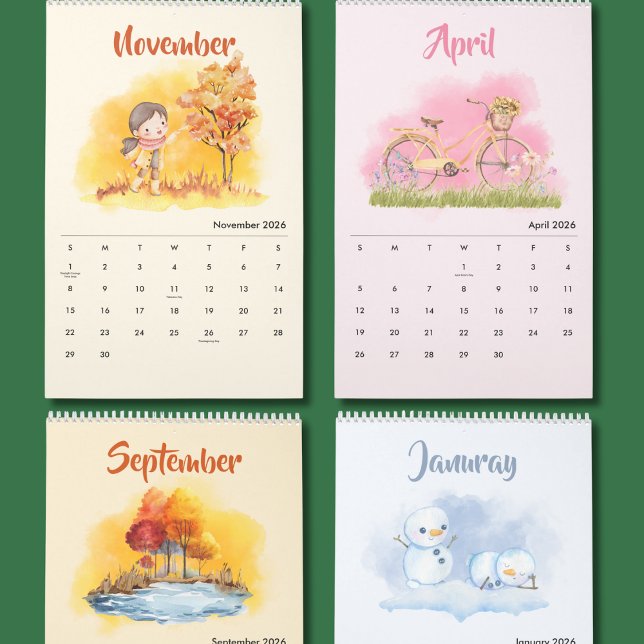 Calendário 2026 Watercolor Seasons Calendar (Criador carregado)