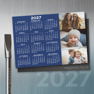 Calendário 2027 3 Fotos Azul Branco Minimalista Ím