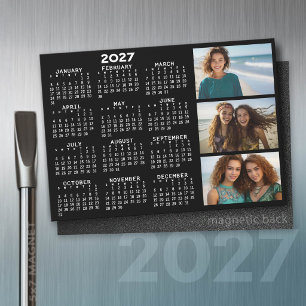 Calendário 2027 3 Fotos Preto Básico Ímã Minimalis