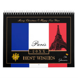 Calendário 2027 Bandeira Francesa & Eiffel Feliz Ano Novo, Fr