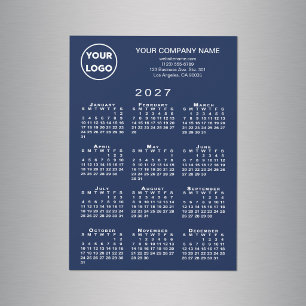 Calendário 2027 Cartão de Ímã Logotipo Texto Azul-