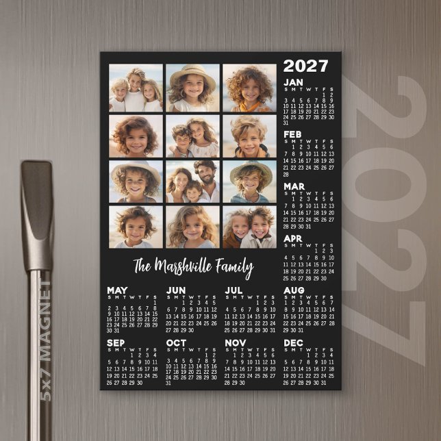 Calendário 2027 com 12 Fotos - Ímã de Ano (Custom 2027 Calendar Magnet with Photos and Text Photos and Text)