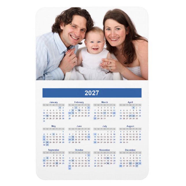 Calendário 2027 com Ímã de Foto Personalizada (Vertical)