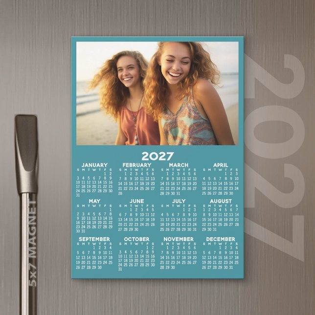Calendário 2027 com Ímã Minimalista Moderno e Foto (2027 Calendar)