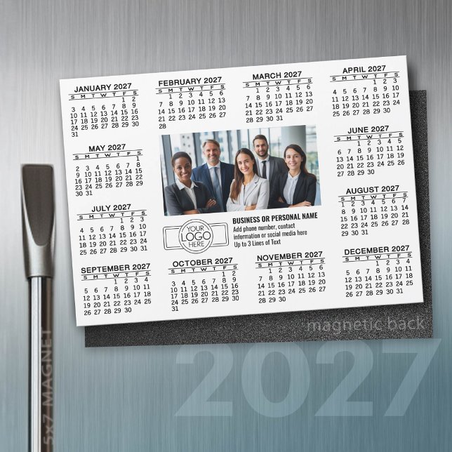 Calendário 2027 com logo Informações de Contato ÍM (2027 Calendar on a magnet)