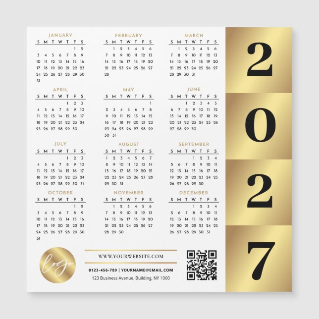 Calendário 2027 Dourado Logotipo Empresarial Códig (Frente)