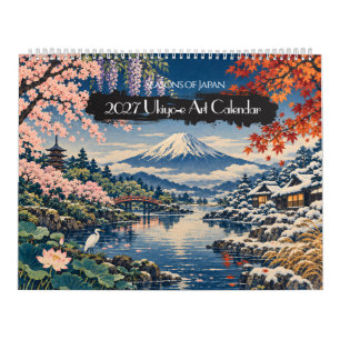 Calendário 2027 Estações do Japão Arte Ukiyo-e   12 Vista Pan