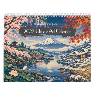 Calendário 2027 Estações do Japão Arte Ukiyo-e   12 Vista Pan