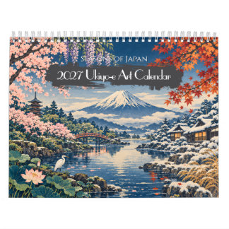 Calendário 2027 Estações do Japão Arte Ukiyo-e | 12 Vista Pan