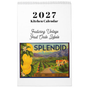Calendário 2027 Etiquetas Vintage de Caixas de Fru