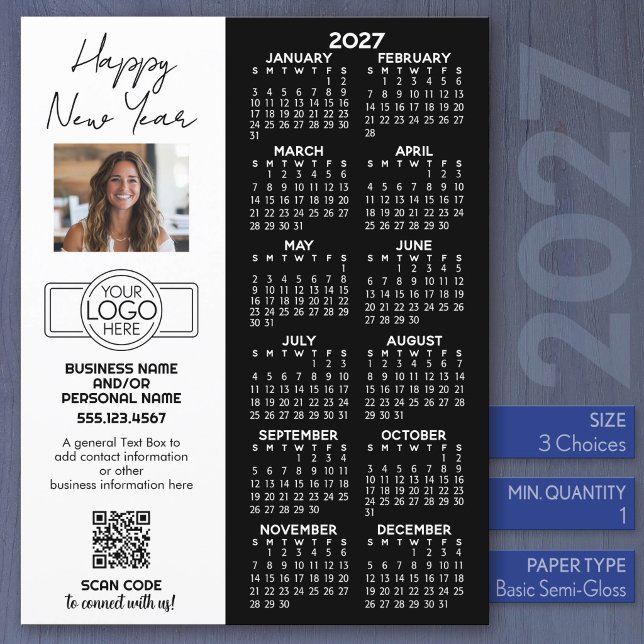 Calendário 2027 Folha Inteira - logotipo, Código Q (2027 Calendar - Business Promotion)