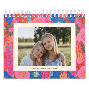 Calendário 2027 Fotos Personalizadas da Família Floral Vermel