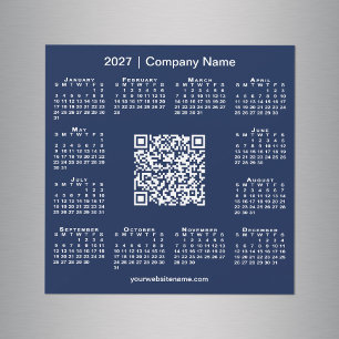 Calendário 2027 Ímã Azul Marinho QR Code Personali