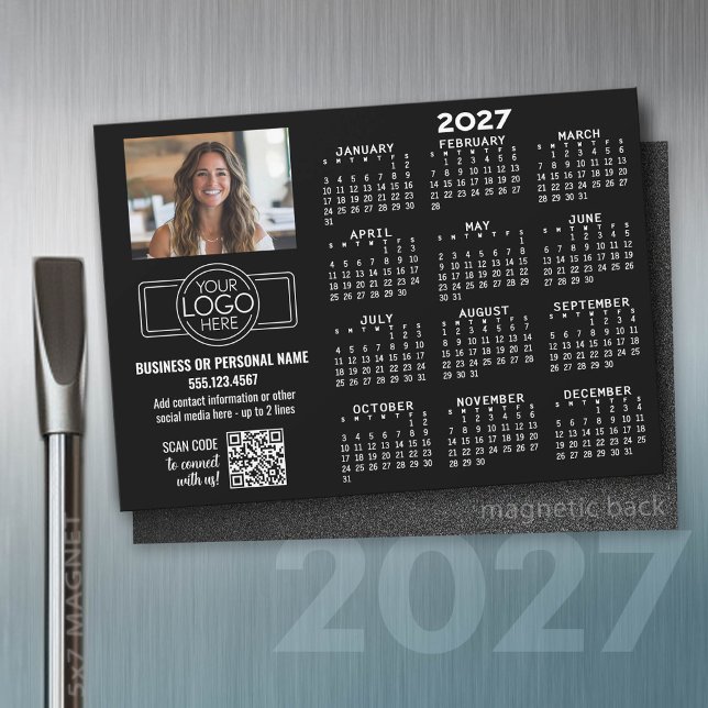 Calendário 2027 ÍMÃ - logotipo, Código QR, Foto PR (2027 Calendar on a magnet)