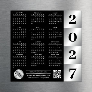 Calendário 2027 Logotipo QR Code Preto e Prata Emp