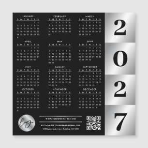 Calendário 2027 Logotipo QR Code Preto e Prata Emp
