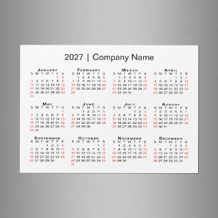 Calendário 2027 Nome da Empresa Branco Ímã