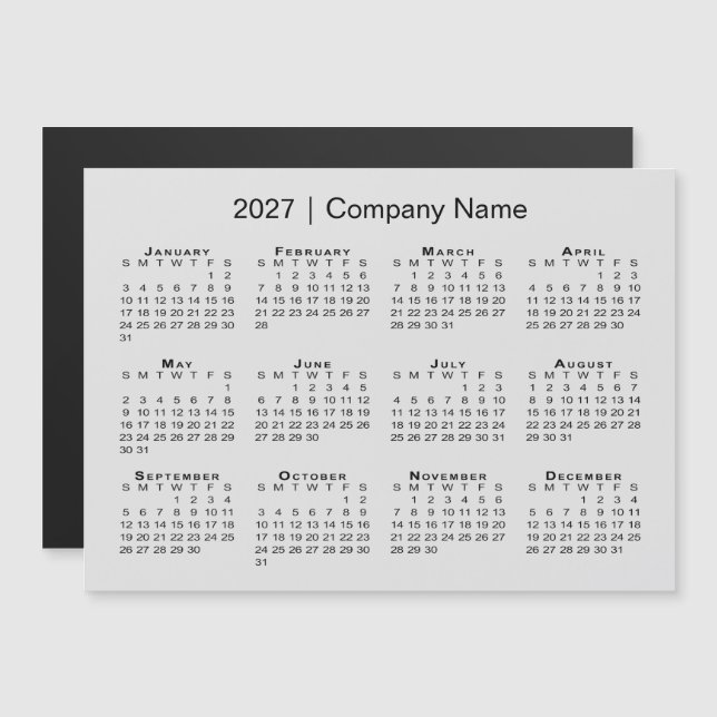 Calendário 2027 Nome da Empresa Cinza Ímã (Frente/Verso)