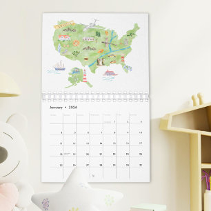 Calendário 2027 Países em Mapas de Aquarela no Mundo Viagens