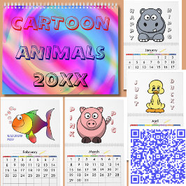 Calendário 20XX Animais de Cartoon
