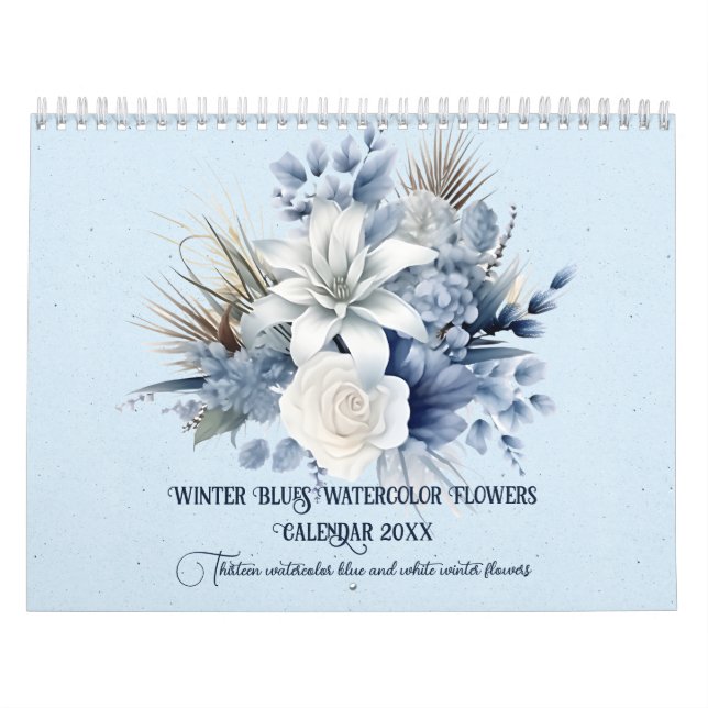 Calendário 20xx de Flores de Aquarela Blues Invern (Capa)