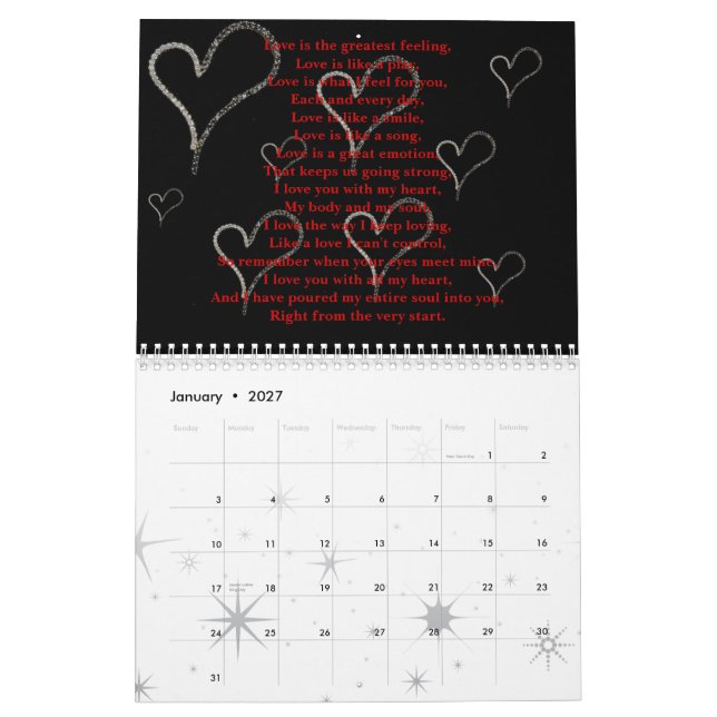 Calendário 365 dias do amor (Jan 2027)