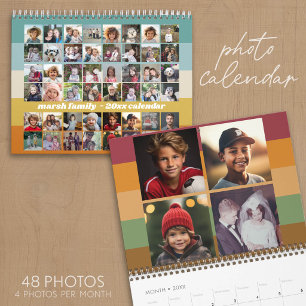 Calendário 48 Foto - Família Colorida com Listras Retrô