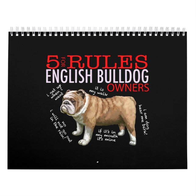Calendário 5 Regras para Proprietários de Bulldog Pai Mãe (Capa)