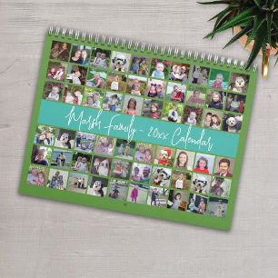 Calendário 60 Foto Personalizada da Família Moderna Verde Tea