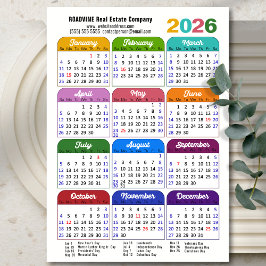 Calendário a cores 2026 Feriados nos EUA Magnético