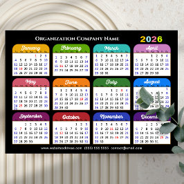 Calendário a cores 2026 Feriados nos EUA Magnético