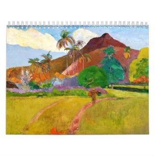 Calendário A famosa pintura Tahitian Landscape de Paul Gaugui