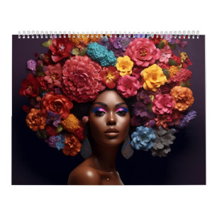 Calendário A rainha negra melanina é uma flor encaracolada pa