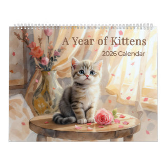 Calendário A Year of Kittens 2026 Wall Calendar
